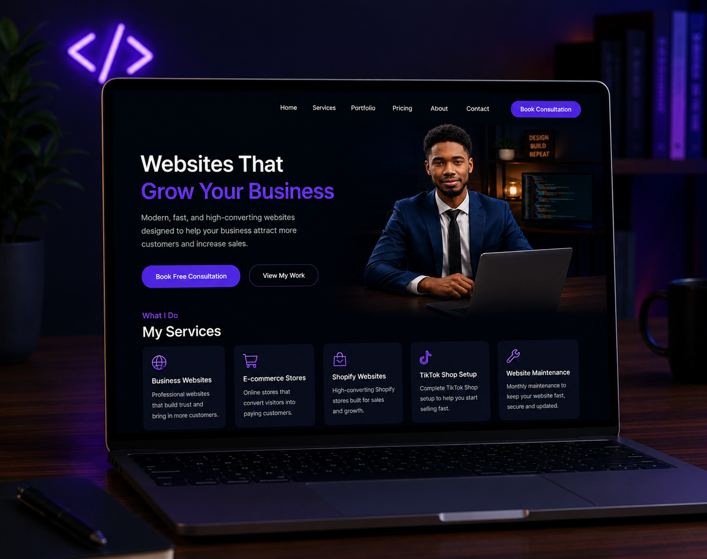 Mockup of a Gassant Web business website shown on a laptop